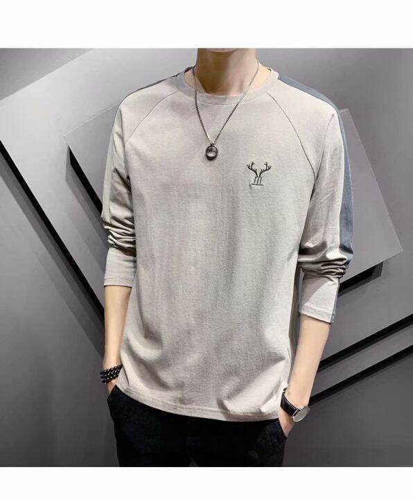 okamoto-ใหม่แขนยาวเสื้อยืดผู้ชายฤดูใบไม้ร่วงเสื้อยืดนักเรียนป่าฤดูใบไม้ผลิและฤดูใบไม้ร่วงเสื้อยืดเสื้อ-bottoming-เสื้อผู้ชายเสื้อเชิ้ตแขนยาวหลวม-เสื้อแขนยาวชาย90-เสื้อแขนยาวฮิต