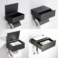 Wall Mounted Black Toilet Paper Holder Tissue Box Roll Holder With Phone Storage Shelf Drawer Paper Box Bathroom Accessories