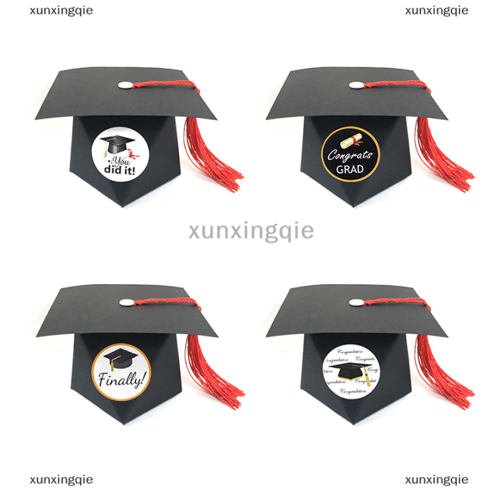 xunxingqie-สติกเกอร์ติดกล่องขนมลายหมวกสำหรับงานเฉลิมฉลองสละโสดมีกาว24ชิ้นสติกเกอร์สำหรับงานปาร์ตี้ธีมงานรับปริญญานวัตกรรม