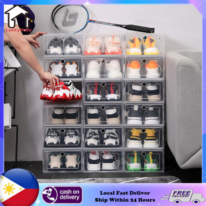 24 Pack Shoe Storage Box, Plastic Foldable Shoe Box, Stackable