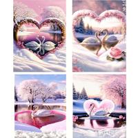 【CW】 5D Painting New Arrival Pink Lake Embroidery Sale Mosaic Snowscape Rhinestones