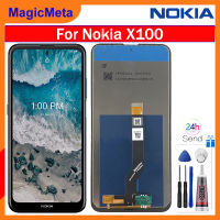 จอ LCD แบบดั้งเดิม MagicMeta สำหรับชิ้นส่วนจอสัมผัสแอลซีดีของเครื่องแปลงดิจิทัล Nokia X100พร้อมกรอบกลางสำหรับหน้าจอ X100 Nokia พร้อมเครื่องมือฟรี