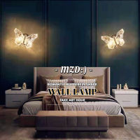 MZD ไฟ LED โมเดิร์นเรียบง่ายโคมไฟติดผนังโคมไฟห้องนอน,ไฟ LED ติดข้างเตียงให้ความอบอุ่นหรูหราทางเดินไฟทางเดินโคมไฟติดผนังโคมไฟตกแต่งผนังผีเสื้อสีแดง