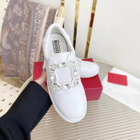 2023 Roger-Vivier-Rhinestone Square Buckle Sneakers Women S Slip-On Casual Sneakers Genuine Leather Flat Golf White Shoes