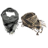 2 Pcs Unisex Scarf Cotton Lightweight Plaid Tassel Arab Desert Shemagh, Black &amp; Beige