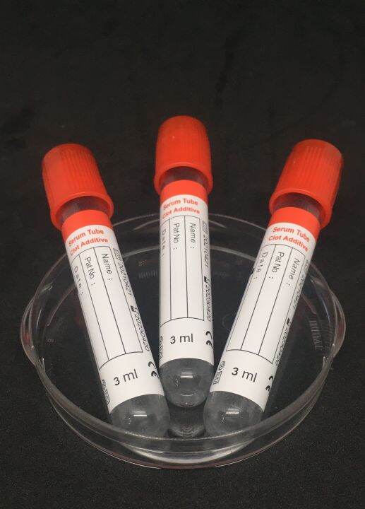 หลอดเก็บเลือด-clot-activator-vacuum-tube-จุกสีแดง-หลอดบรรจุสิ่งส่งตรวจ-ขนาด-3-ml-size-13-75-mm-100-ชิ้น-แพ็ค