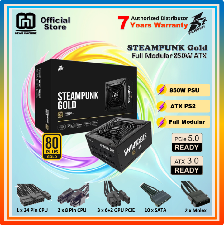 1ST PLAYER Steampunk 850W 80+ Gold Full Modular PSU Power Supply Unit ...