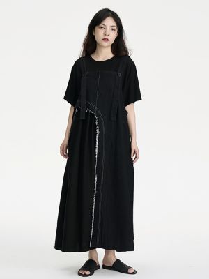 XITAO Dress Black Irregular Denim Strap Dress Women Sleeveless Dress