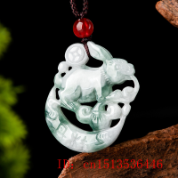 พม่าหยกมรกตลอยดอกไม้ราศีกระต่ายจี้ Jadeite ของขวัญเครื่องประดับสำหรับผู้หญิงพระเครื่องธรรมชาติผู้ชายสร้อยคอสีเขียว