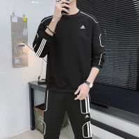 Adidase∮ Men S Two Piece Round Neck Sweater &amp; Trousers Set ชุดกีฬาชุดลำลอง