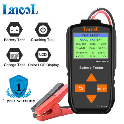 Lancol MDXT600เครื่องทดสอบแบตเตอรี่รถยนต์12โวลต์,พร้อมจอ LCD เครื่องวิเคราะห์ระบบแบตเตอรี่40-2000 CCA เครื่องทดสอบเครื่องกำเนิดไฟฟ้ากระแสสลับรถยนต์