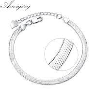 Evimi 925 Sterling Silver Flat Snake Chain Blade Lobster Clasp Adjustable Bracelet Anklet For Women Pulseira S-B166