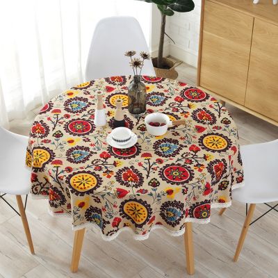 Bohemian national wind round lace tablecloth Cotton Printed Hotel Decorative Table Cloth sunflower decor table covers lace
