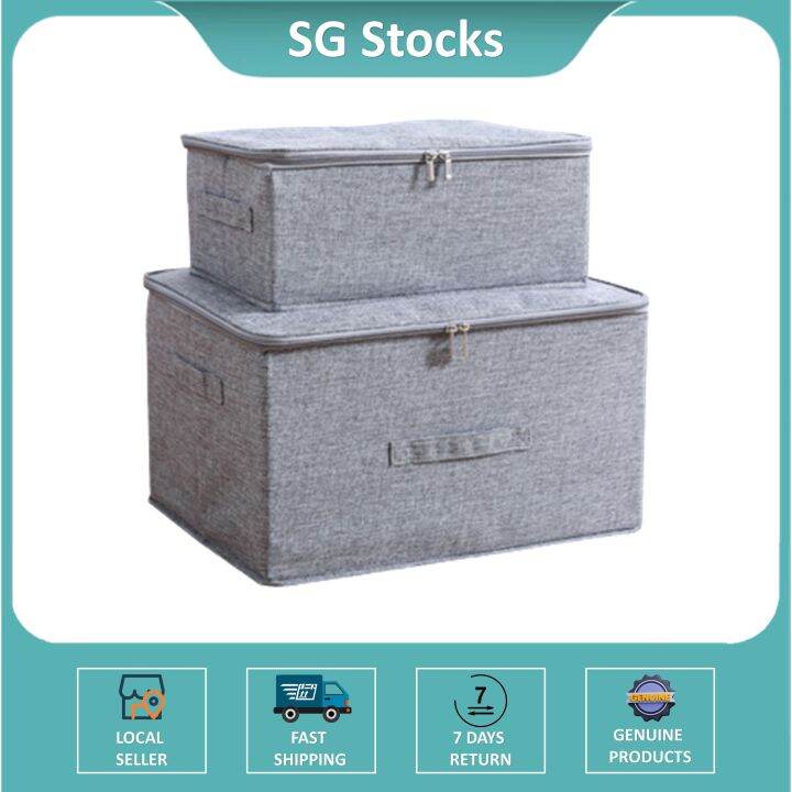 [SG Stocks] Cotton and Linen Zipper Storage Box (Foldable Fabric, Organizing Sealed Box