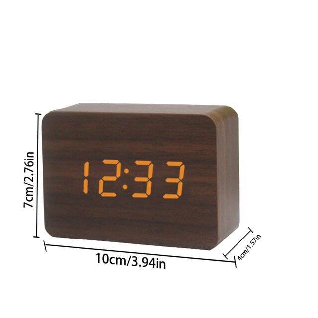 USB/AAA Clocks LED Wooden Alarm Clock Watch Table Voice Control Digital ...