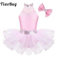 Kids Girls Ballet Tutu Dress Sequins Mesh Tulle Ballerina Leotard Gymnastics Dance Costumes Halter Dancing Dresses Outfit Dresses