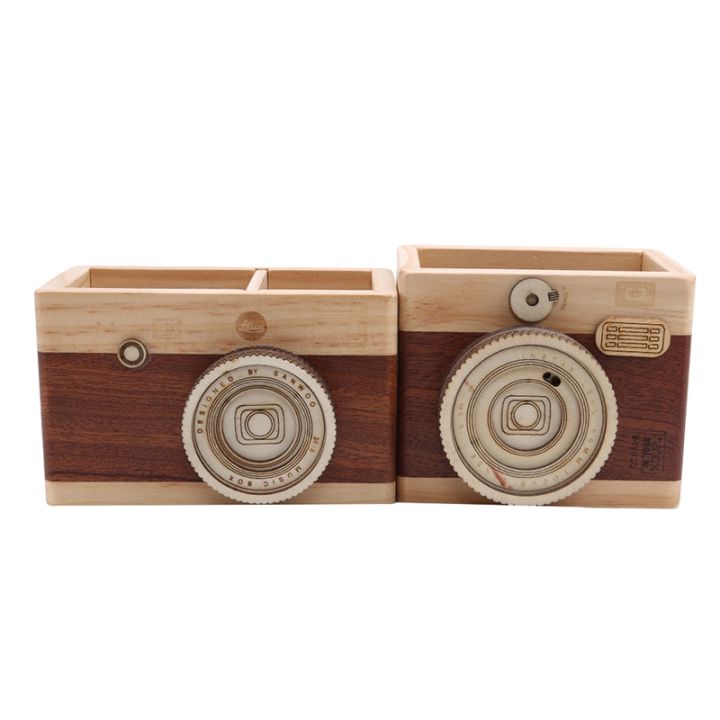 1pcs-creative-retro-camera-double-layer-pen-holder-wooden-learning-stationery-large-pen-holder