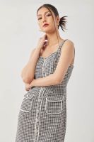 ESP เดรสผ้าทวีตลายตาราง ผู้หญิง สีดำ | Checked Tweed Dress with Pipping Detail | 5730