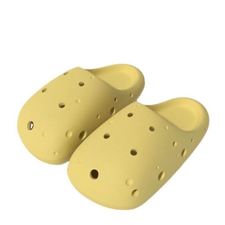 2023-new-fashion-version-cartoon-cheese-slippers-womens-summer-baotou-can-be-worn-outside-thick-bottom-indoor-bathroom-sandals-can-be-diy-couple-hole-shoes