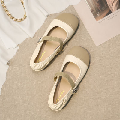 French Style Pumps Womens Summer Flat 2023 New All-Match One-Strap Mary Jane Womens Shoes Vintage Low-Cut Peas Shoes