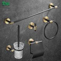 Gold and Black Towel Bar Wall-mounted Stainless Steel Towel Rail Bathroom Accessories Sets Paper Holder Towel Ring Toilet Brush