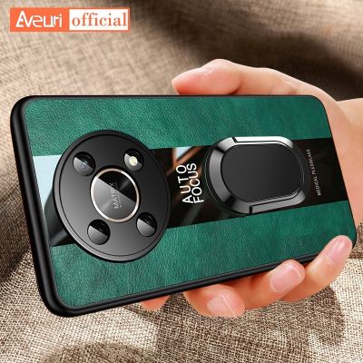 「Enjoy electronic」 Ring Holder Leather Case For Honor Magic 4 Lite 3 Pro Plus Back Cover Luxury Silicone Phone Case For Honor X7 X9 5G Magic 4 Pro