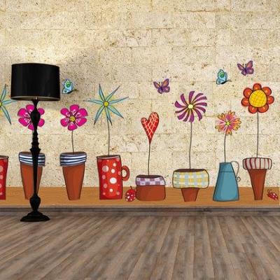 Pot Plant Flower Butterfly Nature Lovely Window Wall Decal PVC Wall Sticker Home Decor Decoration DIY Home Living Room