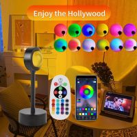 ﹍◑ USB Sunset Lamp Smart Bluetooth Sunset Projection Night Light APP Remote Control LED Light for Room Decoration Bar Atmosphere