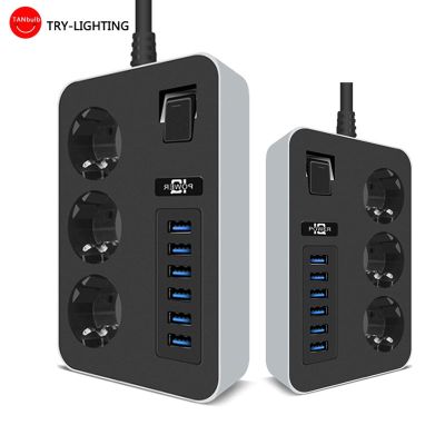 【NEW Popular89】ตัวป้องกันไฟกระชาก Sockets3PlugStrip ไฟฟ้ากำลังขยายหลายตัวพร้อมพอร์ต USB 6พอร์ตใหม่