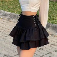 Streetwear Mall Goth Skirt Women Harajuku Y2k E-girl High Waist Bandage Mini Skirt Dark Gothic Punk Club Wear