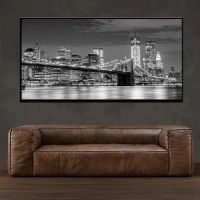 ขนาดใหญ่ Night View City Landscape Wall Art รูปภาพผ้าใบพิมพ์ภาพวาด New York Brooklyn Bridge บราซิล Rio De Janeiro