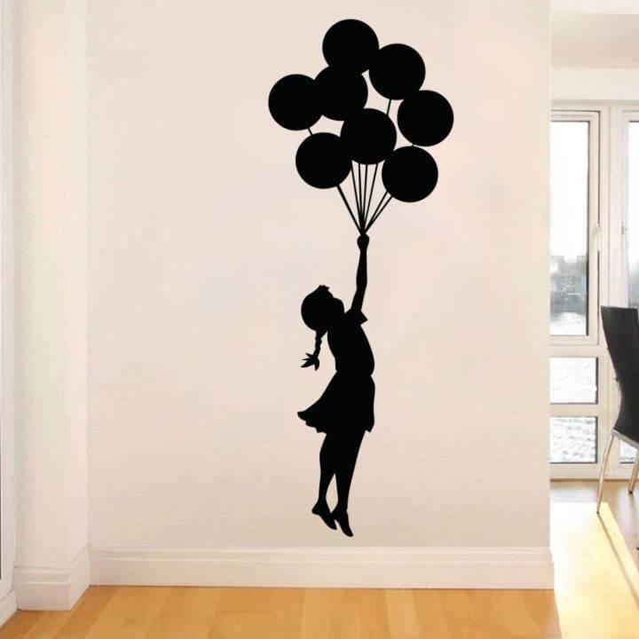 sale-nancarenko1977-art-design-banksy-สติ๊กเกอร์ติดผนัง-flying-balloon-girl-home-decor-ไวนิล-wall-decal-self-adhesive-graffiti-diy-home-decoration