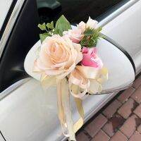 hotx【DT】 Pink Artificial Silk Flowers Wedding Car Decoration Accessory Door Handle Arrange Ornament Supplies