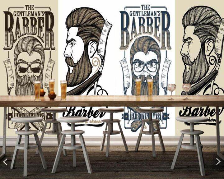 Custom Barber Shop Wallpapers, Trendy Haircut Elements Mural For Living
