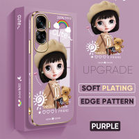 เคส PMP สำหรับ Honor 90 5G 90 Lite 5G ฟรีสายคล้องเคสลายการ์ตูนสาวน่ารักขอบสี่เหลี่ยมเคสโทรศัพท์ชุบหรูหราเคสโทรศัพท์นิ่ม