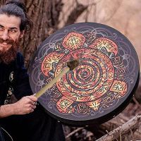 10-Inch Tree Decorative Design with Drumsticks Sound Healer Shamanic Drums Instrumental Shaman Alchemy Moon Drum for Spiritual Music