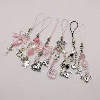 【CW】Pink Y2K Phone Charms Pendant Kawaii Key Chain For Bag Samsung Cute Accessories Women Girl Strap Lanyard Beaded Ins Korea