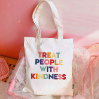 Korean Treat People with Kindness Letter Casual Harry Styles Fashion Canvas Big Capacity Harajuku Women Bags Funny Shoulder Bag