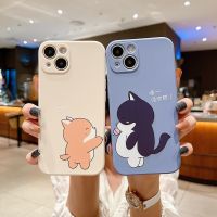 ✌ Kawayi cat Color painting case for iPhone13 iphone12 PRO MAX iPhone11 iPhone X XR XS 6 7 8 se 2020 couple phone case lovely