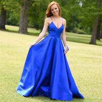 LUXIYIAO Royal Blue satin Prom party evening dresses vestido de noiva sereia robe de soiree playa formal suknie wieczorowe robe