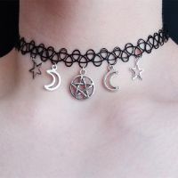 Goth Pentagram Moon Chain Choker Witch Necklace Punk Gothic Pendant Grunge Jewelry Wiccan Women Gift Fashion Statement Goth 【hot】Brisana