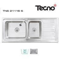 TECNOGAS อ่างล้างจาน 2 หลุม 1 ที่พัก หลุมลึก 20 ซม.TECNOSTAR  รุ่น TNS 21116 S