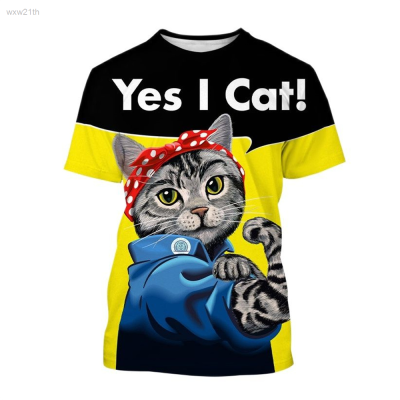 2023 2023 Fun And Cute Cat Print Mens T-shirt Animal Print T-shirt Round Neck Fashion Large Summer Casual Short Sleeve T-shirt Unisex