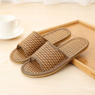 2023 New Fashion version    Household sandals and slippers for mens summer rattan grass indoor home home linen non-slip summer womens floor soft bottom four seasons