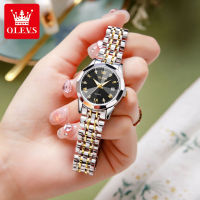 OLEVS นาฬิกาควอตซ์สำหรับผู้หญิงสายสแตนเลสที่เป็นของแข็ง Rhombus Design Elegant LADIES wristwatch celet necklace GIF Set