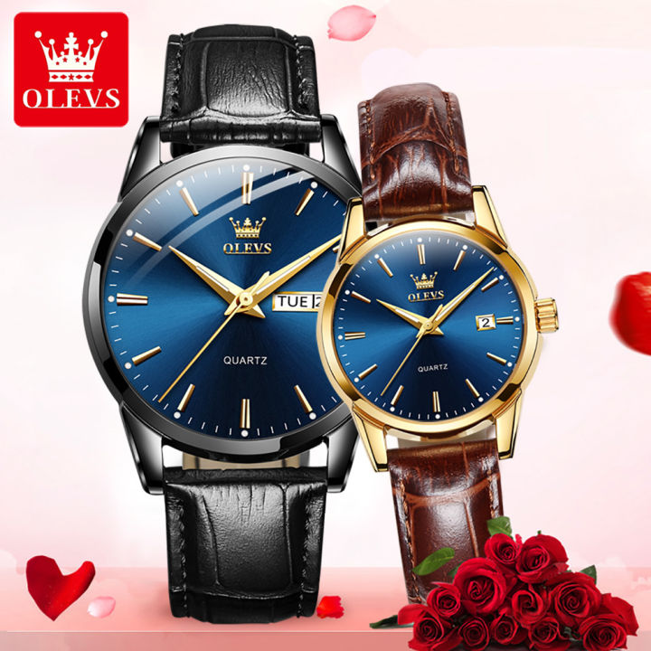 olevs-ใหม่นาฬิกาคู่แฟชั่นซื้อ1-take-1ขายเดิมนาฬิกาควอตซ์แนวโน้มปฏิทินนาฬิกาข้อมือเรืองแสง