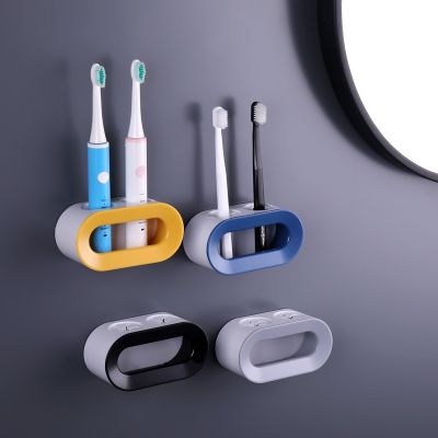 ที่ใส่แปรงสีฟันไฟฟ้าสำหรับที่ใส่ติดผนังห้องน้ำชั้นวางแบบกาวยึดเองชุดอุปกรณ์เสริมชั้นเก็บของในห้องน้ำ