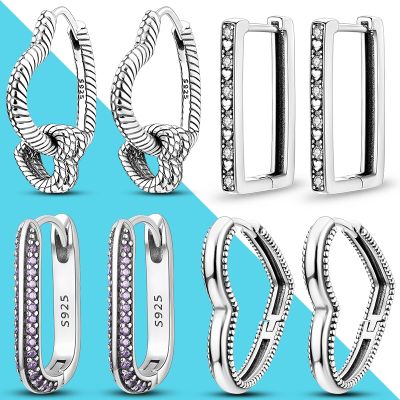 925 Silver Heart Shape Hoop Earrings For Women U Shape Simple Geometric Element Pave Earring Luxury Anniversary Gift