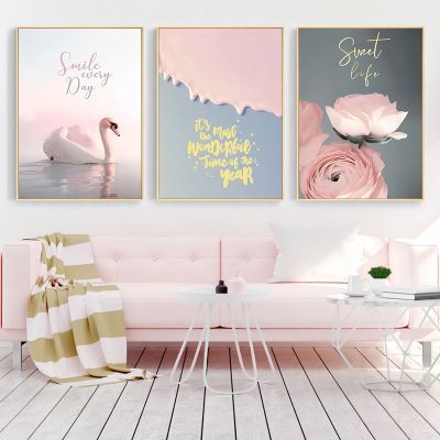[Free ship] style girls room decoration painting frameless core simple letter pink swan warm wall high-definition