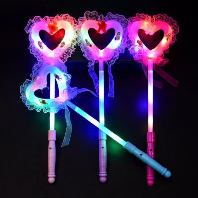 【CW】 Flashing Luminescent Heart Shape Wand Fairy Stick Kids Toys Party Decor Supplies Cosplay Costume Party Dress Up Photo Prop Gifts